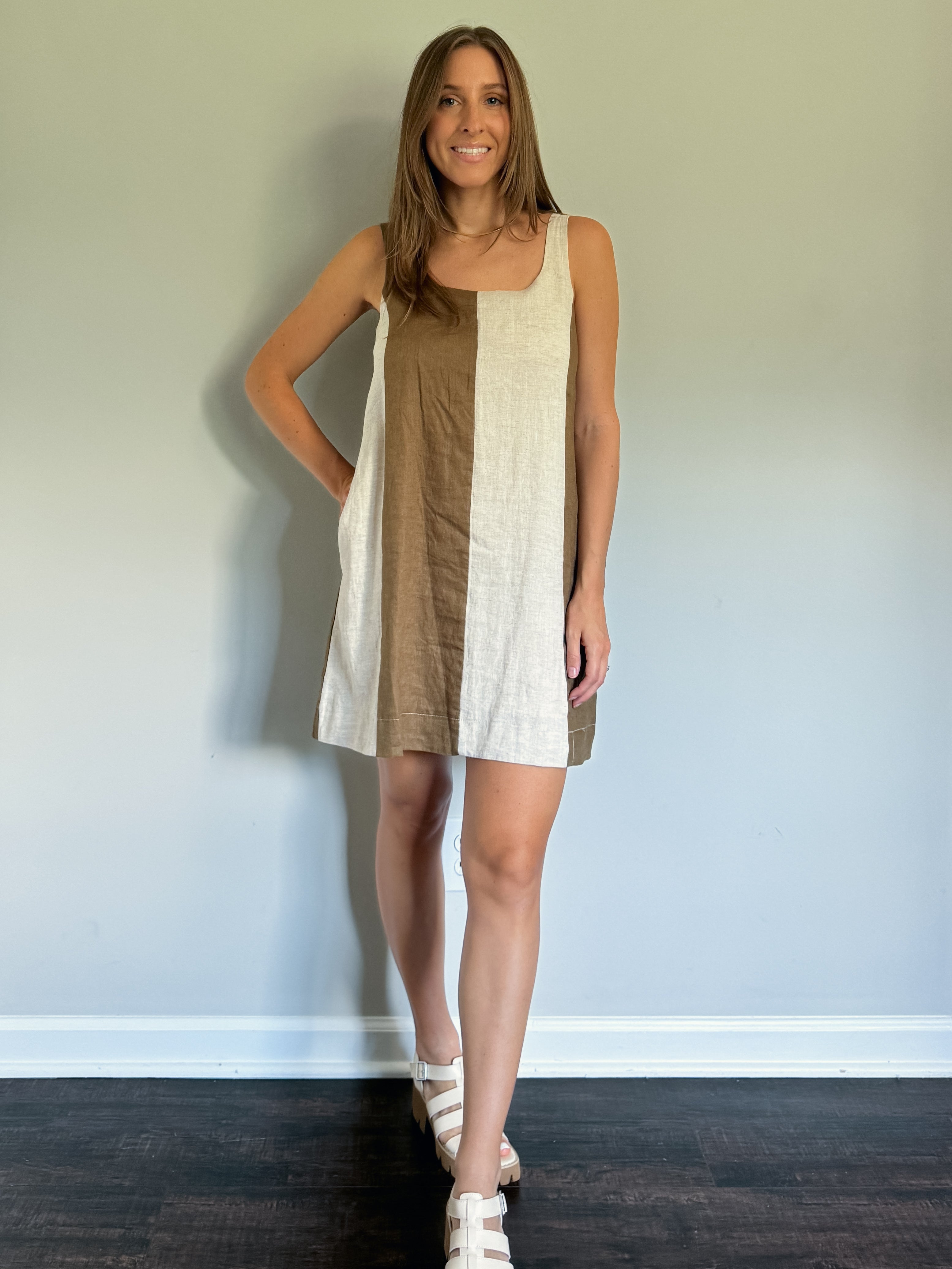 Colorblock selling linen dress