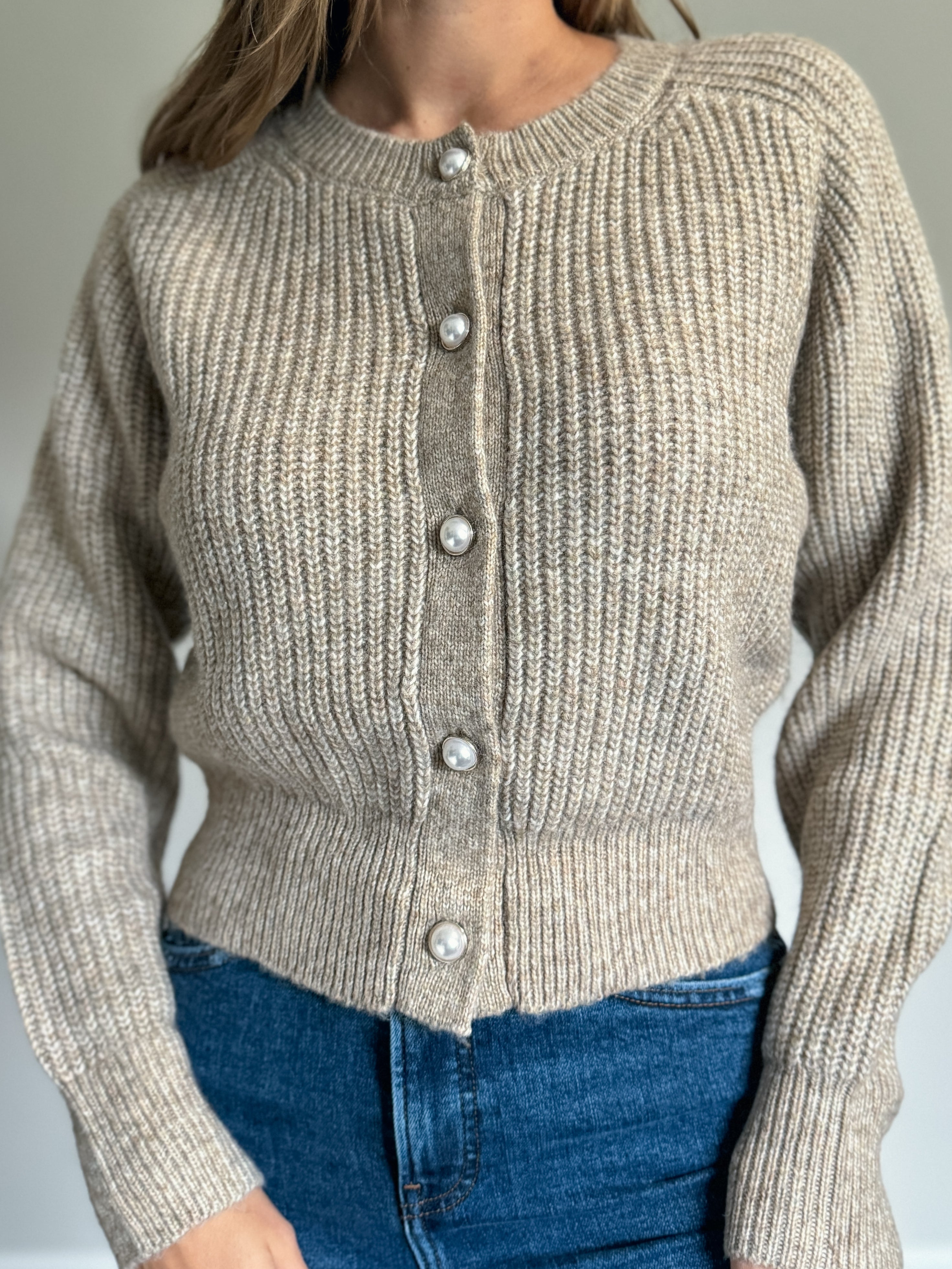 Linen Spritz Pearl Button Down Cardigan Large